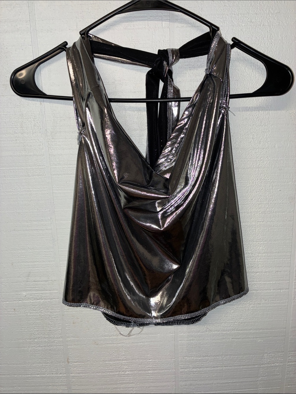 SHEIN Metallic Silver Halter Crop Top